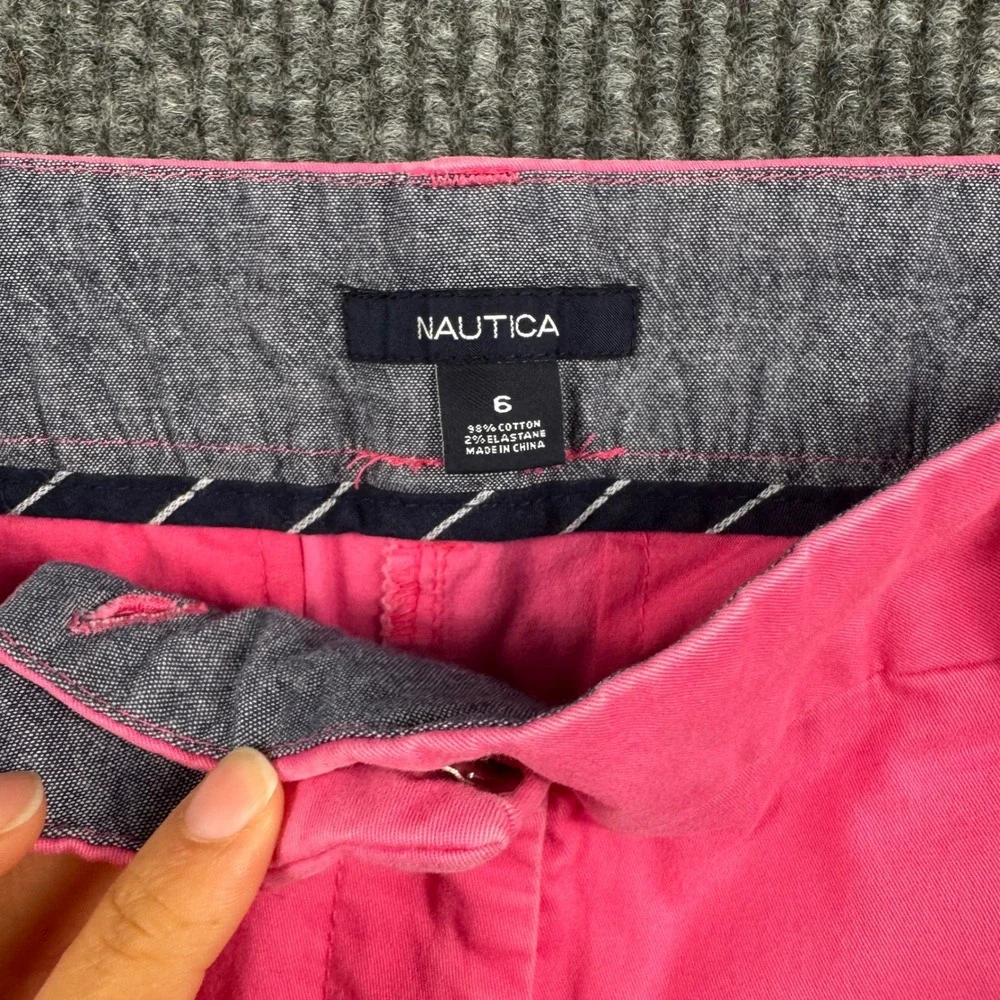 Nautica Womens Hot Pink Stretch Cotton Chino Shorts Size 6 Cuffed Mid Rise Twill